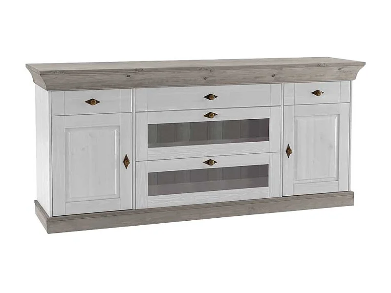 Anrichte in Weiß Grau Kiefer teilmassiv