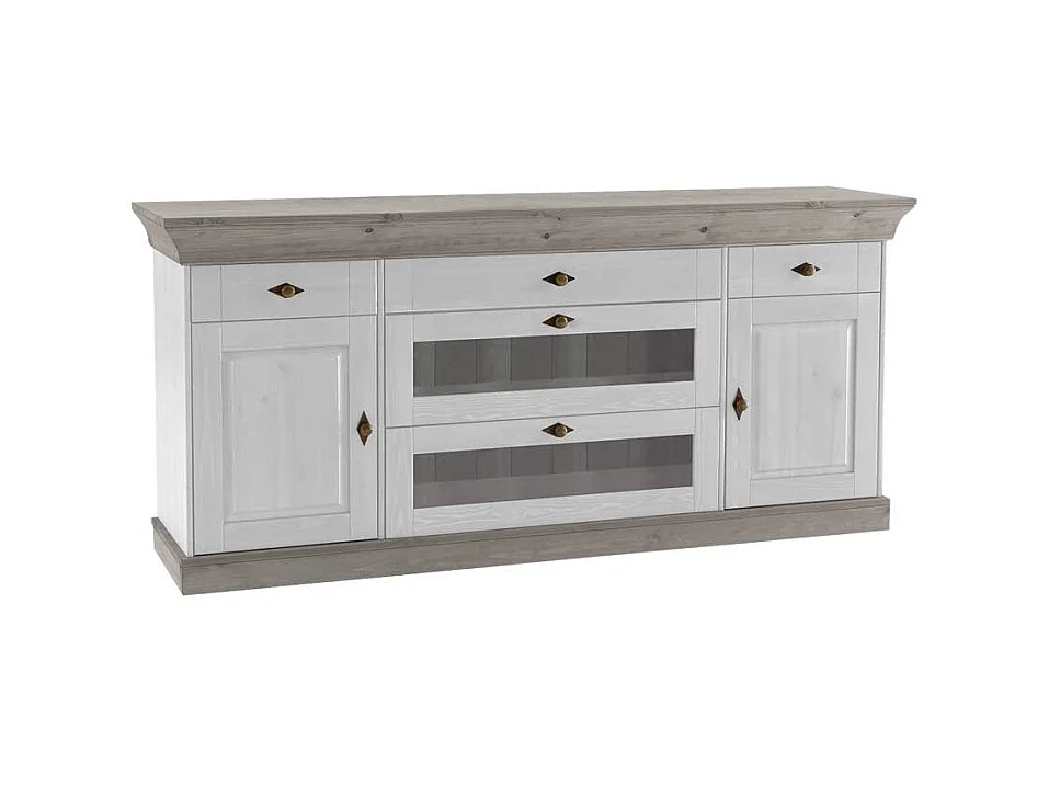 Anrichte in Weiß Grau Kiefer teilmassiv