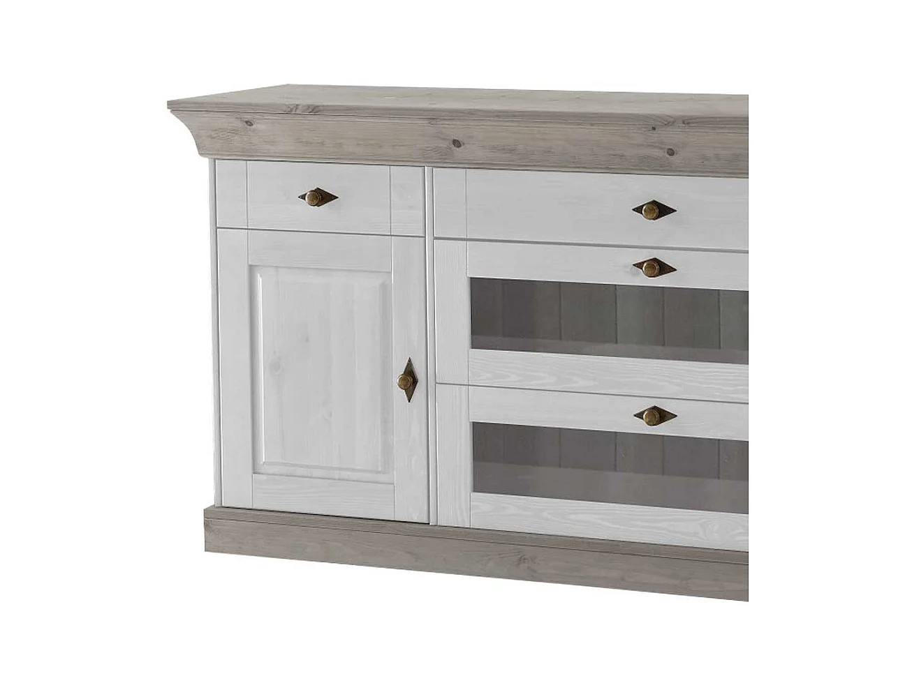 Anrichte in Weiß Grau Kiefer teilmassiv