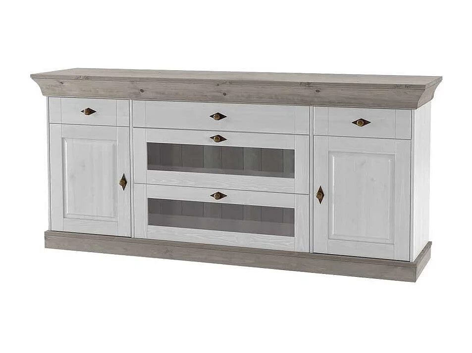 Anrichte in Weiß Grau Kiefer teilmassiv