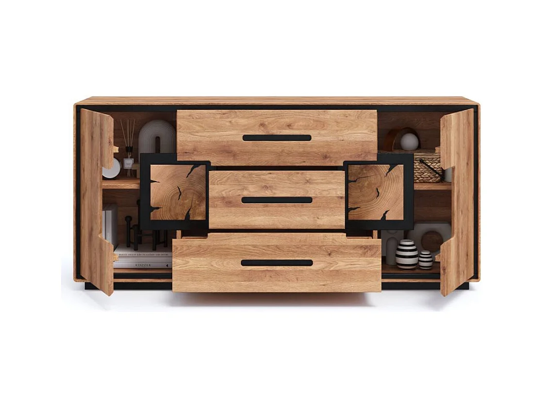 Esszimmerkommode Holzkommode mit Hirnholz Applikation 166 cm breit