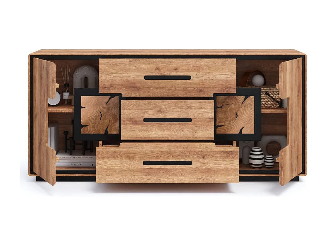 Esszimmerkommode Holzkommode mit Hirnholz Applikation 166 cm breit