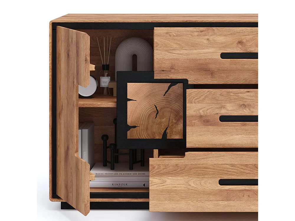 Esszimmerkommode Holzkommode mit Hirnholz Applikation 166 cm breit