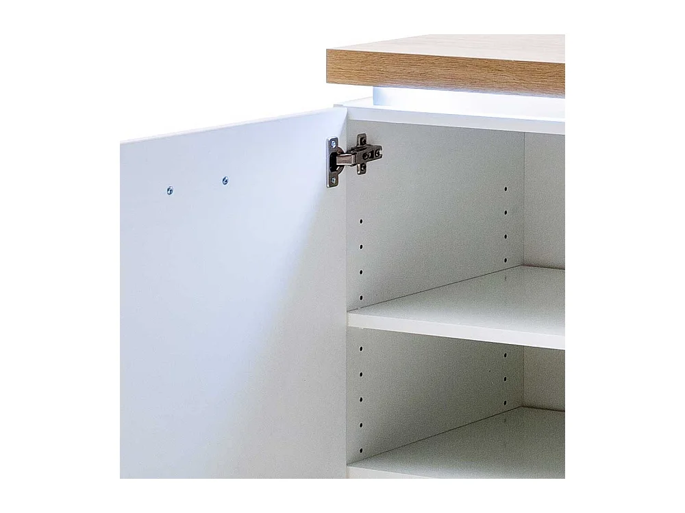 Wohnzimmerkommode in Weiß und Wildeichefarben LED Beleuchtung