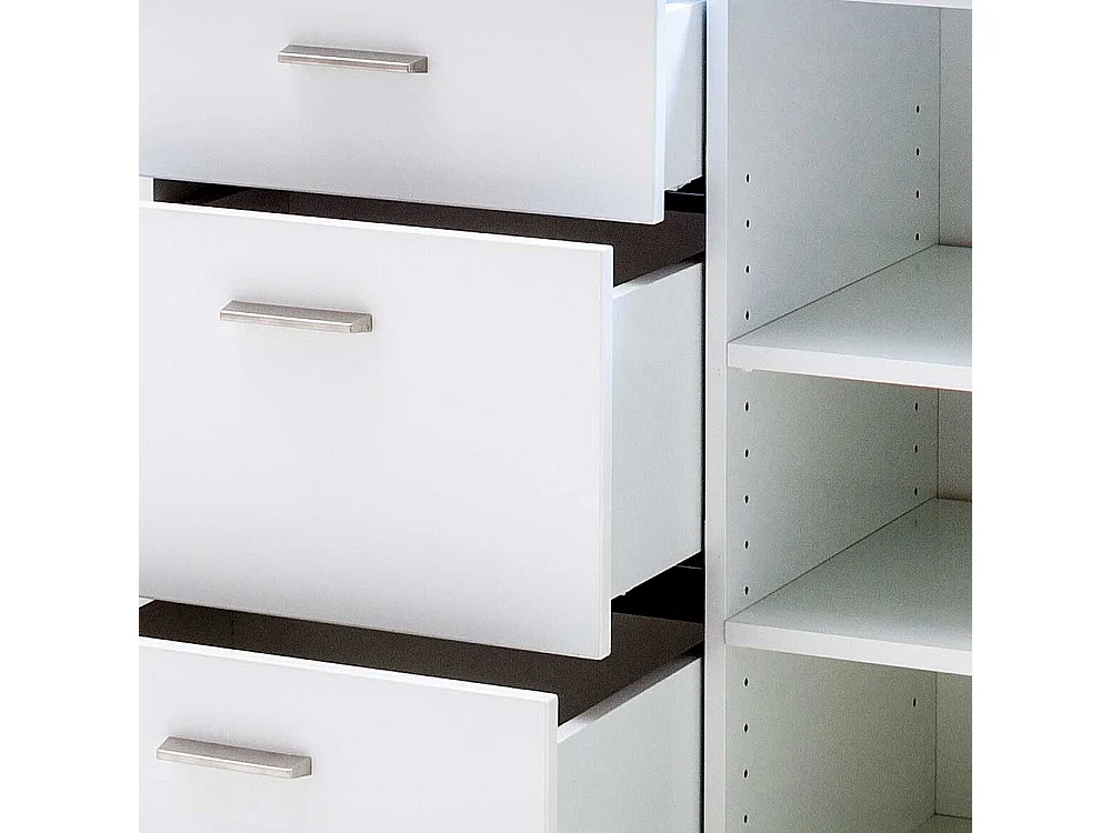 Wohnzimmerkommode in Weiß und Wildeichefarben LED Beleuchtung