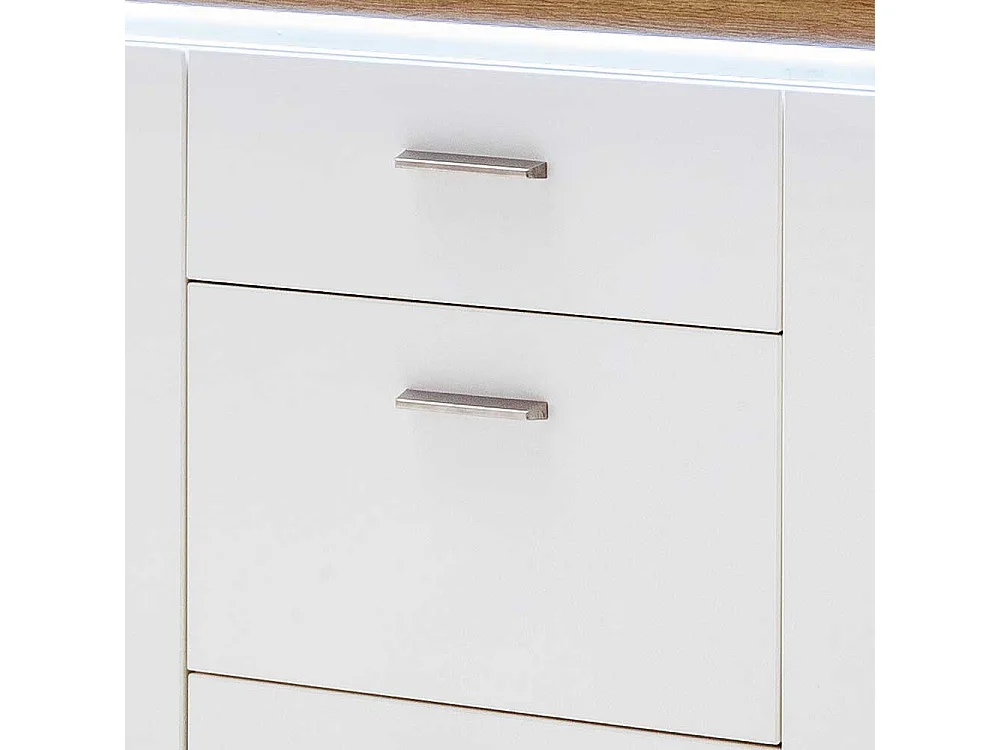 Wohnzimmerkommode in Weiß und Wildeichefarben LED Beleuchtung