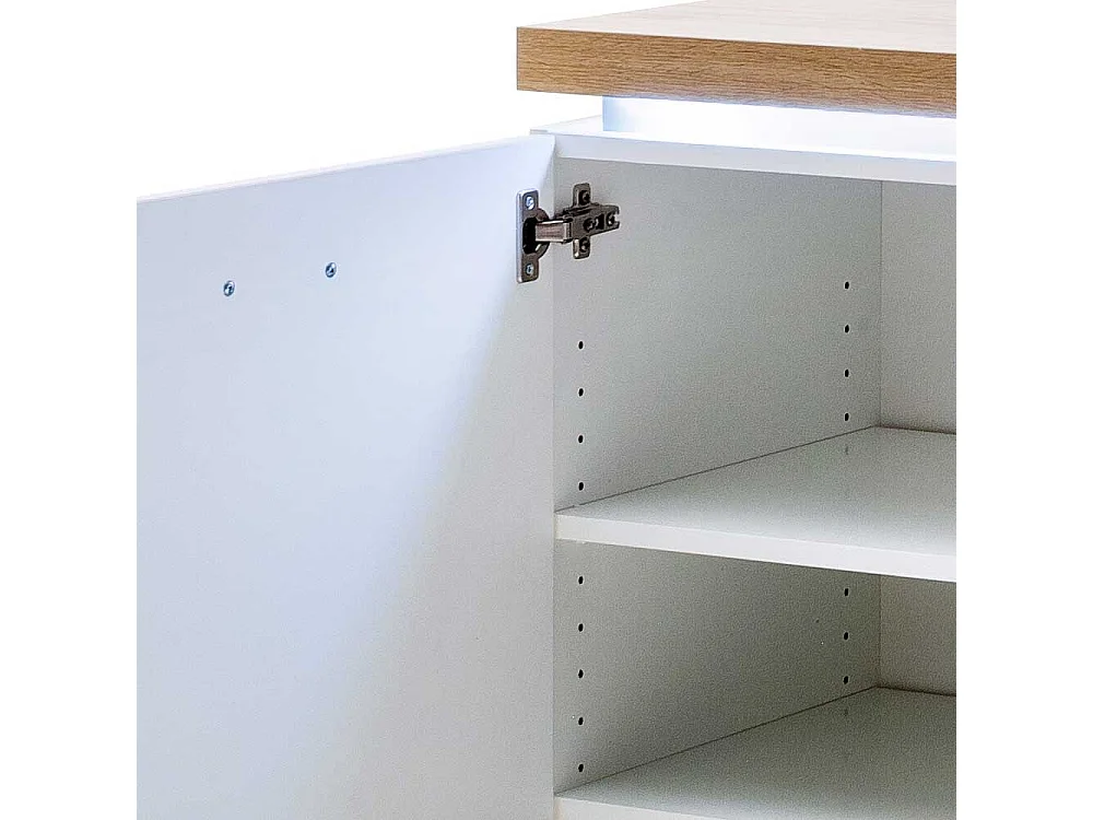 Wohnzimmerkommode in Weiß und Wildeichefarben LED Beleuchtung