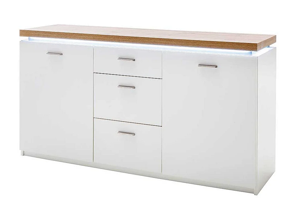 Wohnzimmerkommode in Weiß und Wildeichefarben LED Beleuchtung
