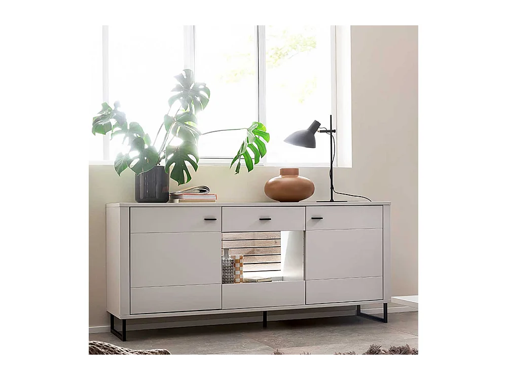 Sideboard mit Bügelgestell in Weiß und Holzoptik Wildeiche 189 cm breit