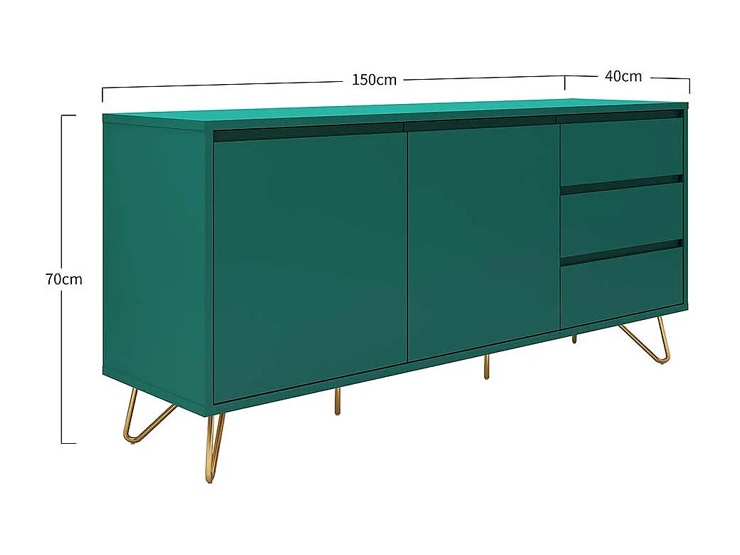 Esszimmersideboard in Grün und Goldfarben zweitürig