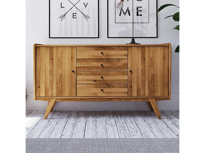 Retro Sideboard aus Wildeiche Massivholz 160 cm breit