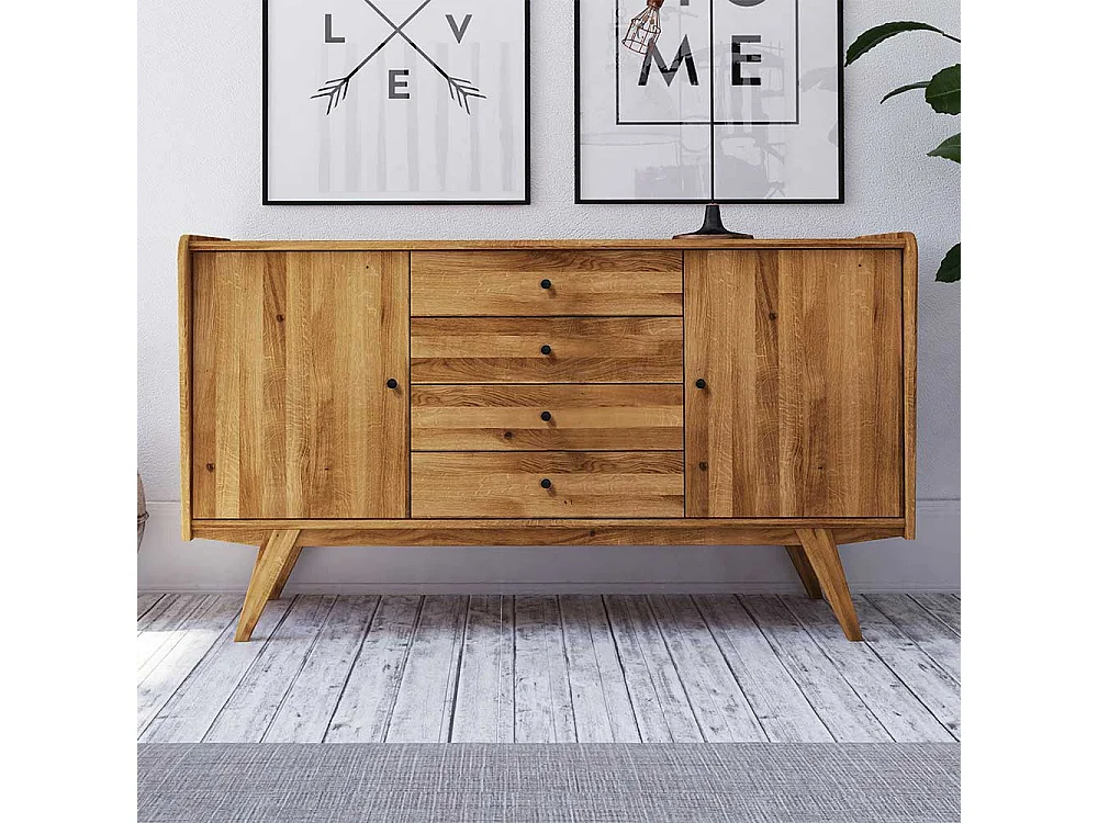 Retro Sideboard aus Wildeiche Massivholz 160 cm breit