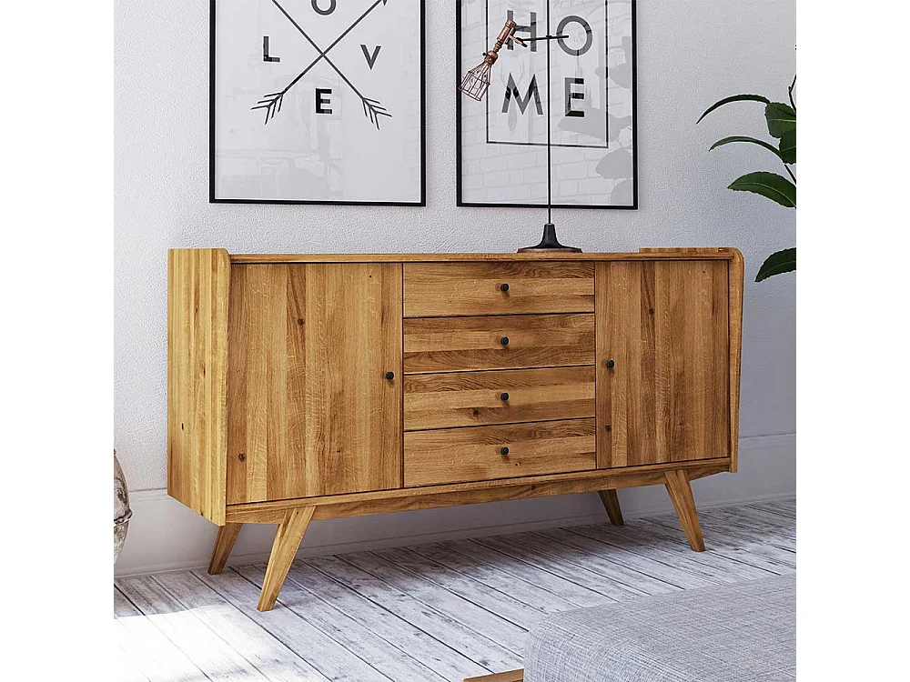 Retro Sideboard aus Wildeiche Massivholz 160 cm breit