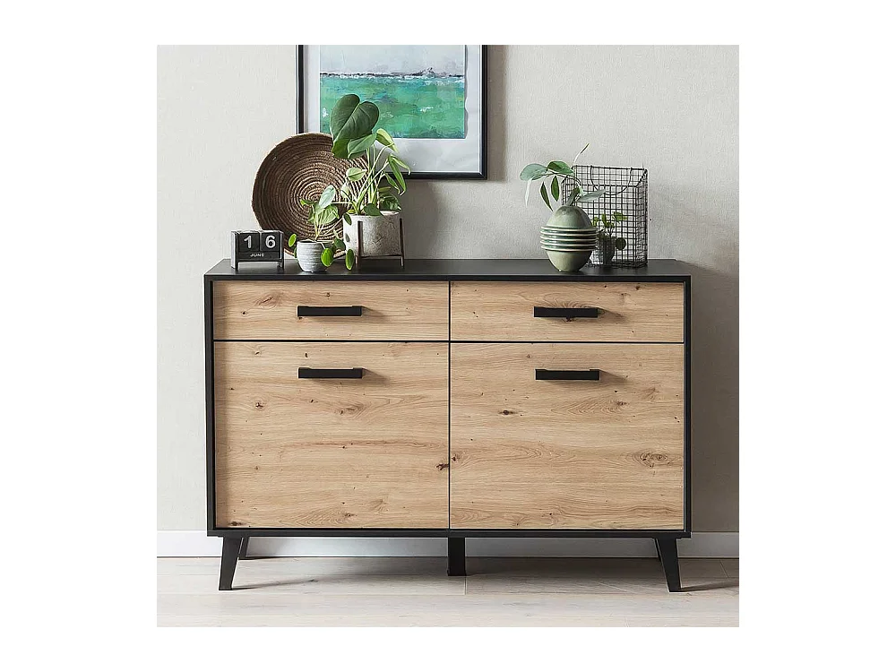 Kleines Sideboard in Wildeichefarben Schwarz