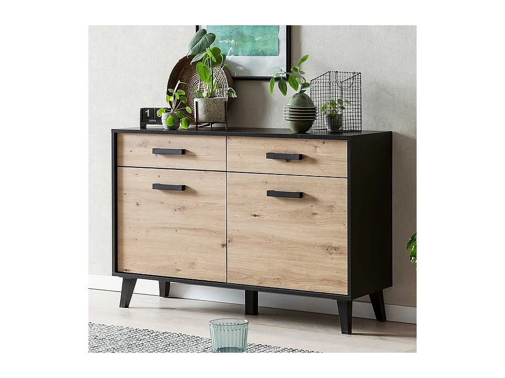 Kleines Sideboard in Wildeichefarben Schwarz