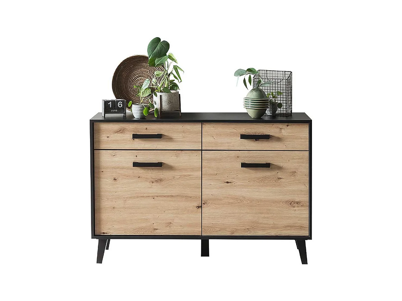 Kleines Sideboard in Wildeichefarben Schwarz