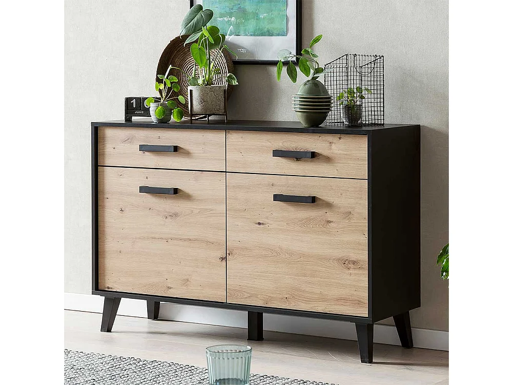 Kleines Sideboard in Wildeichefarben Schwarz