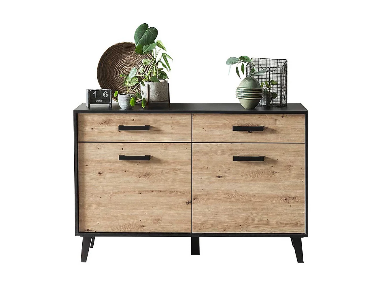 Kleines Sideboard in Wildeichefarben Schwarz