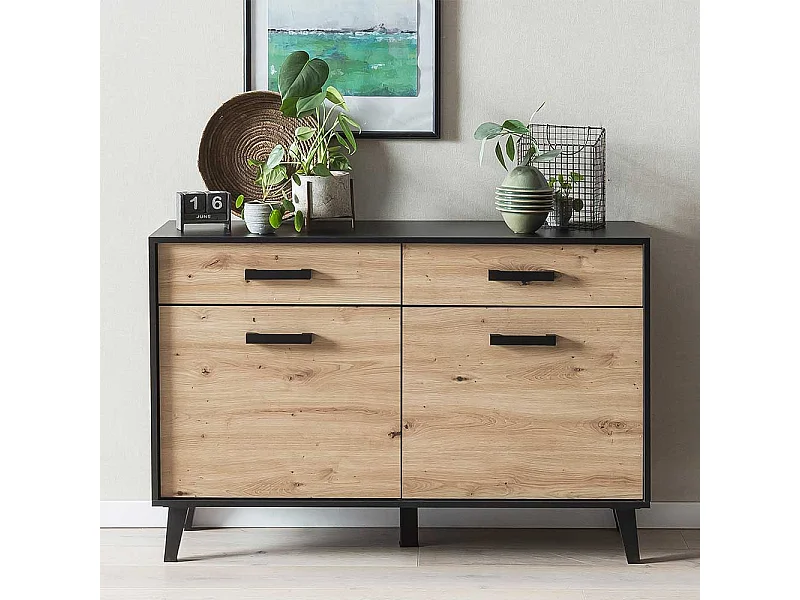 Kleines Sideboard in Wildeichefarben Schwarz