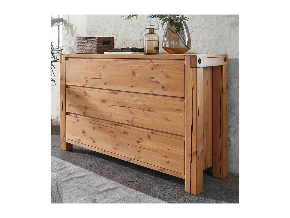 Vollholzkommode aus Kiefer Massivholz in Eiche Honig drei Schubladen