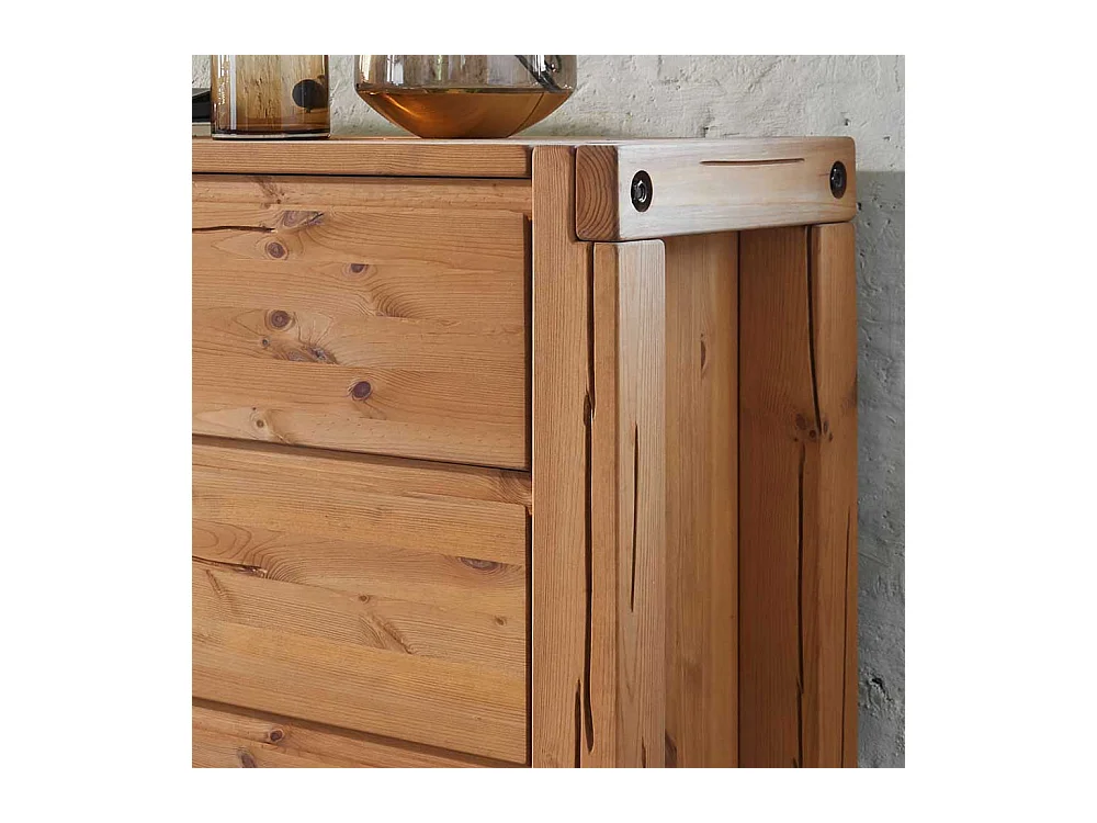 Vollholzkommode aus Kiefer Massivholz in Eiche Honig drei Schubladen