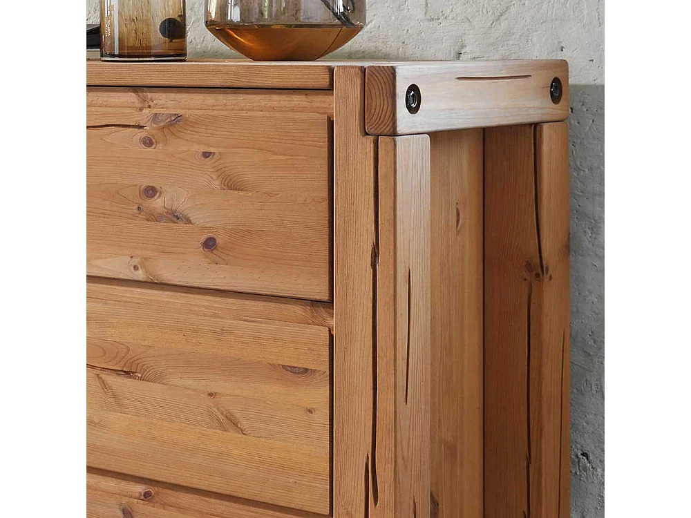 Vollholzkommode aus Kiefer Massivholz in Eiche Honig drei Schubladen