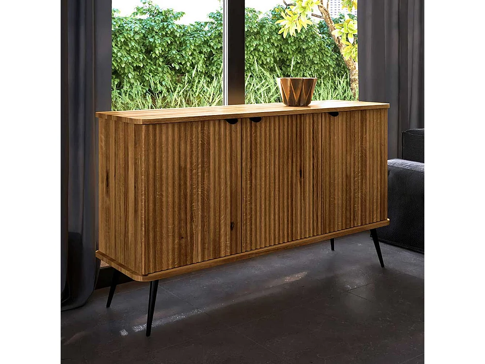 Wildeiche Sideboard modern mit Drehtüren Vierfußgestell aus Metall