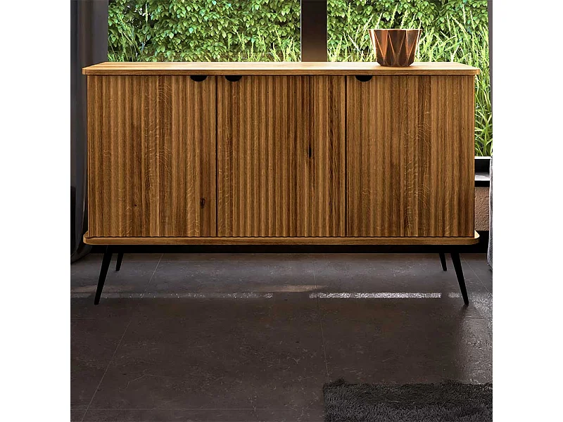 Wildeiche Sideboard modern mit Drehtüren Vierfußgestell aus Metall