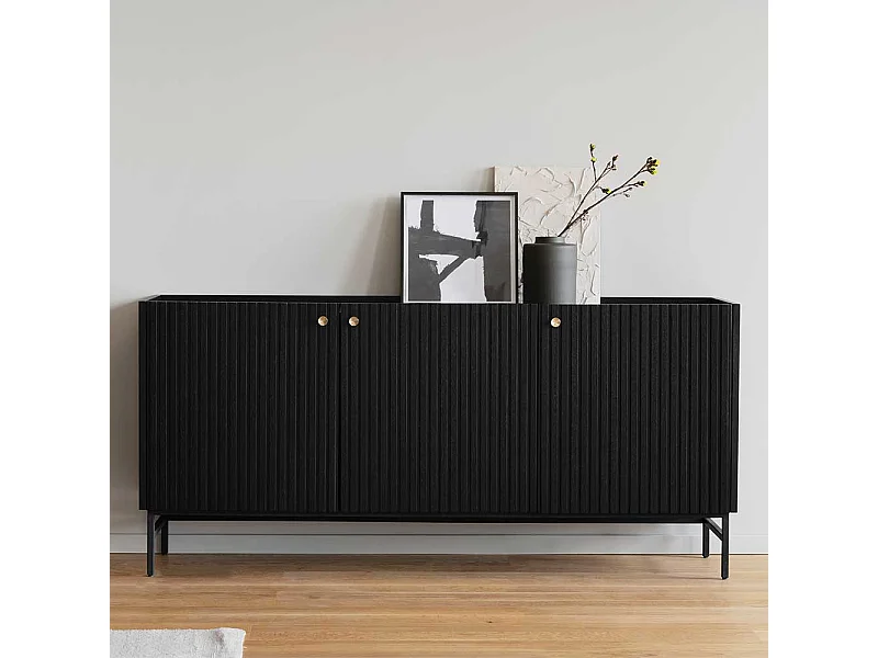 Esszimmersideboard aus Eiche Massivholz & MDF Schwarz