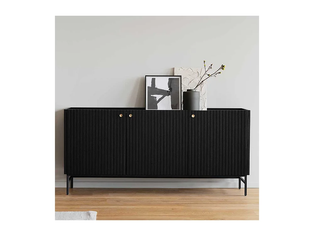 Esszimmersideboard aus Eiche Massivholz & MDF Schwarz