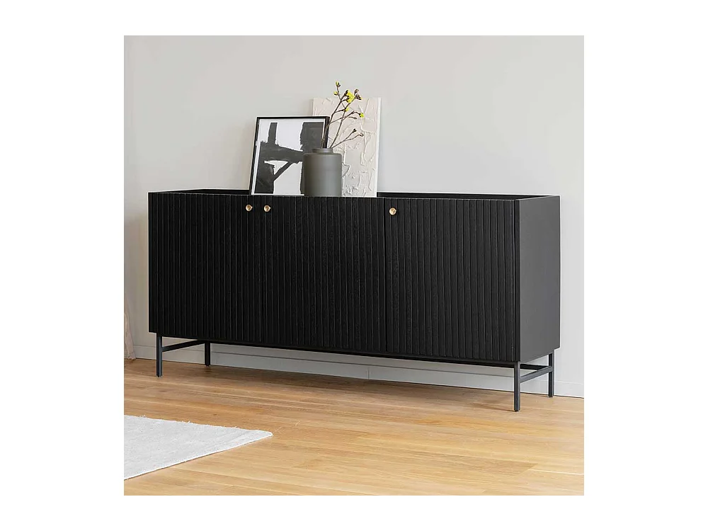 Esszimmersideboard aus Eiche Massivholz & MDF Schwarz