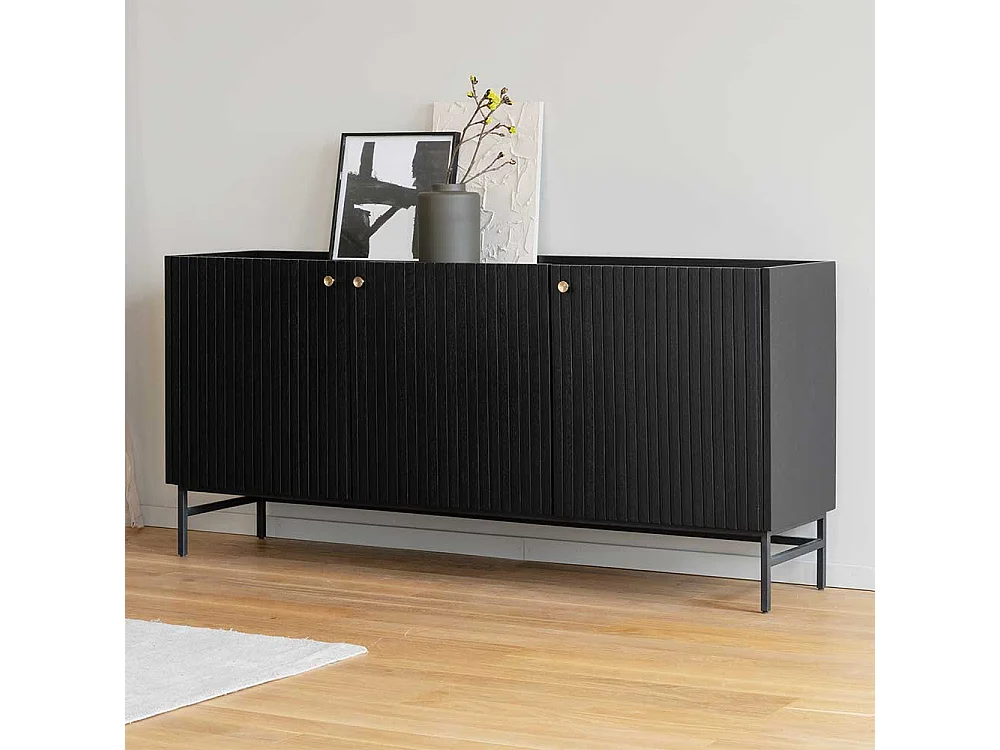 Esszimmersideboard aus Eiche Massivholz & MDF Schwarz