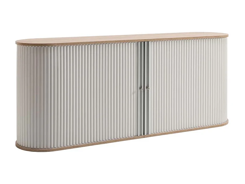 Rolladen Büroschrank in Weiß Eiche abschließbar