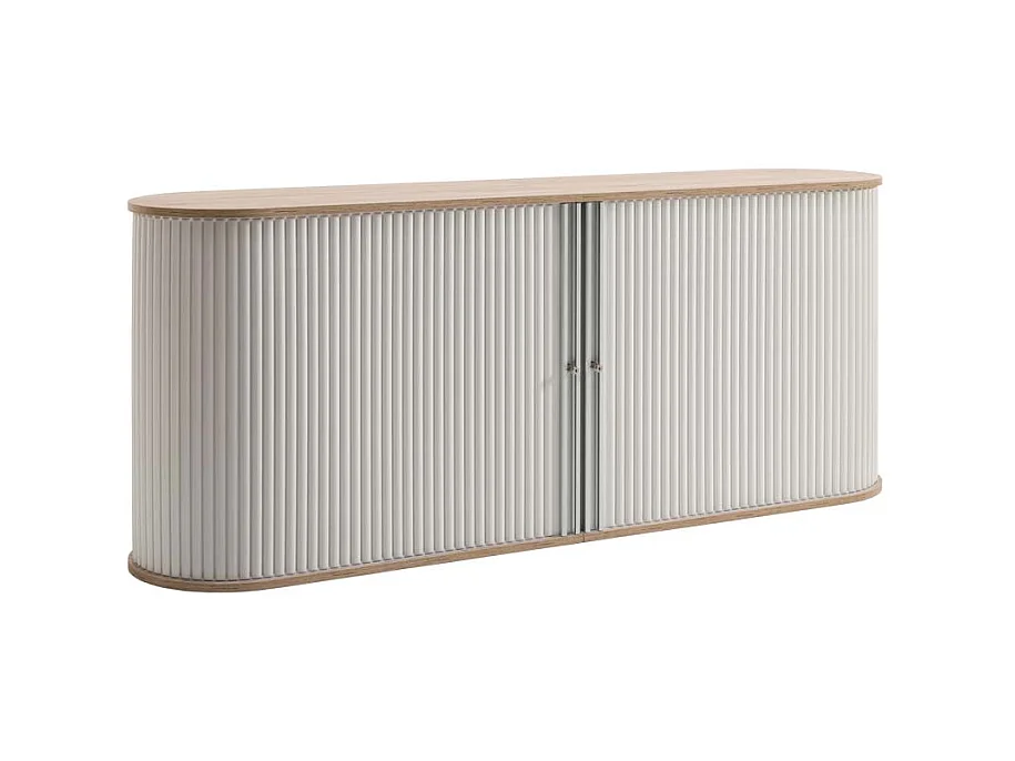 Rolladen Büroschrank in Weiß Eiche abschließbar