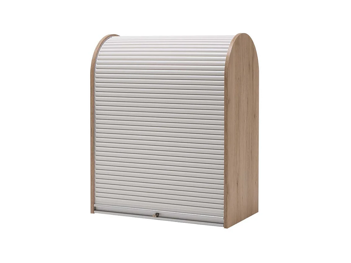 Rolladen Büroschrank in Weiß Eiche abschließbar