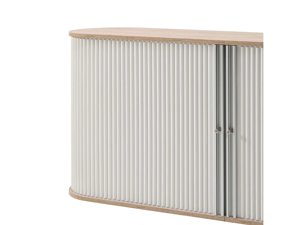 Rolladen Büroschrank in Weiß Eiche abschließbar