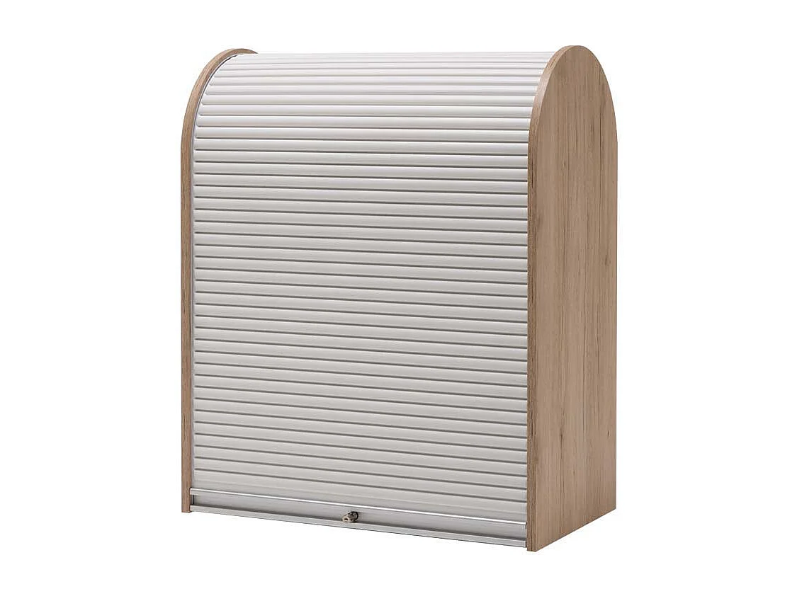 Rolladen Büroschrank in Weiß Eiche abschließbar