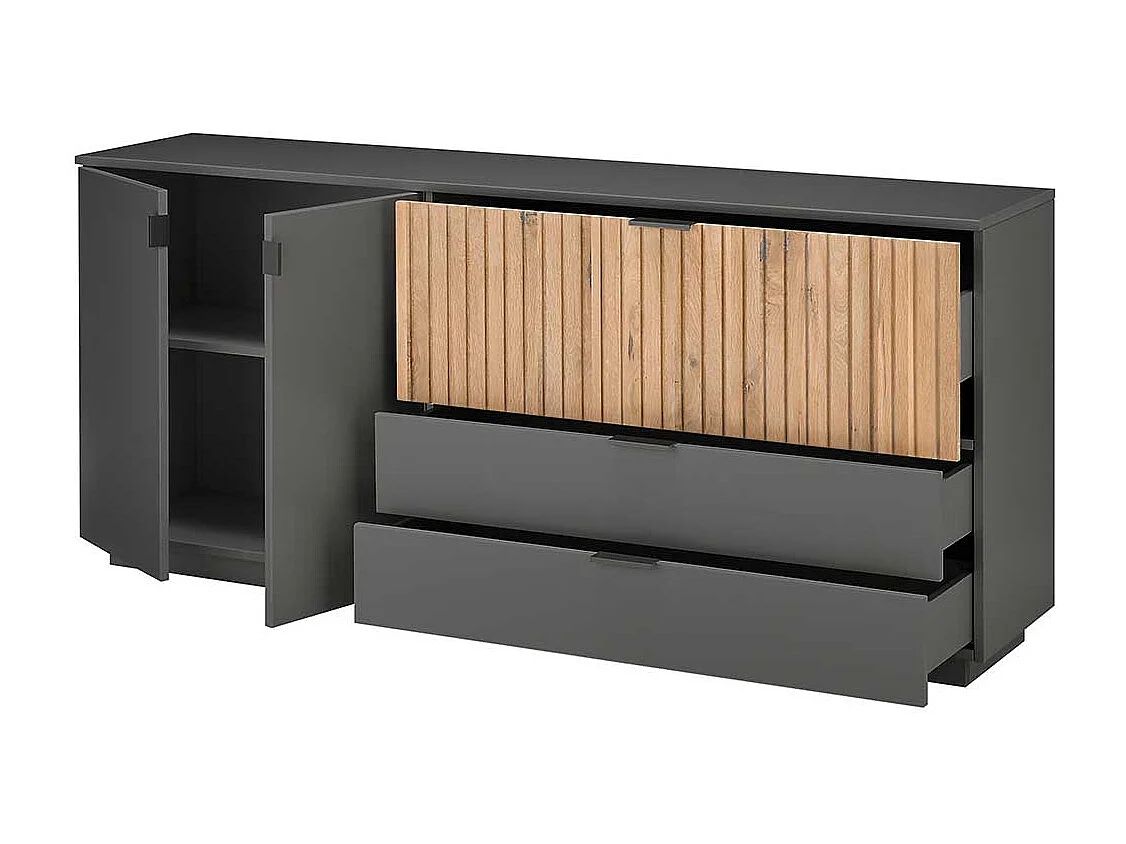 Sidebord in Eiche Bianco und Anthrazit drei Schubladen und zwei Türen