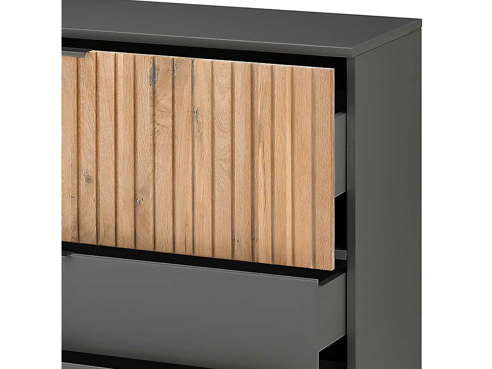 Sidebord in Eiche Bianco und Anthrazit drei Schubladen und zwei Türen