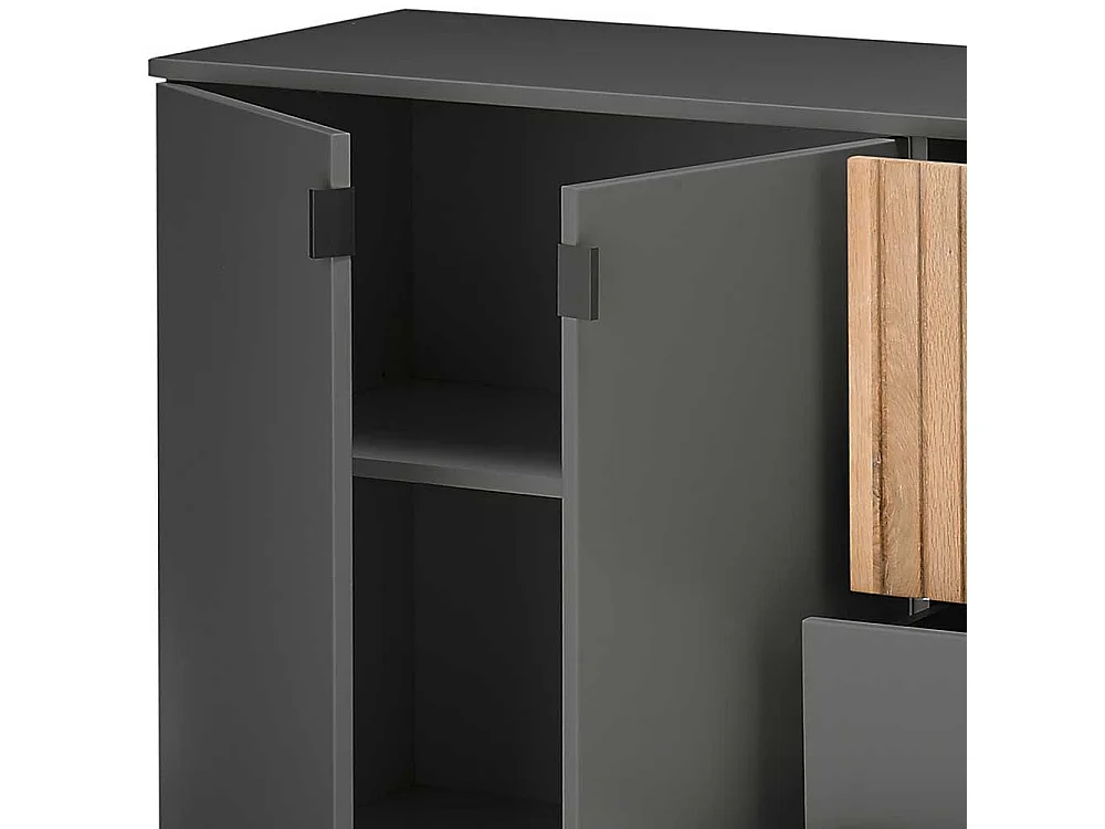 Sidebord in Eiche Bianco und Anthrazit drei Schubladen und zwei Türen