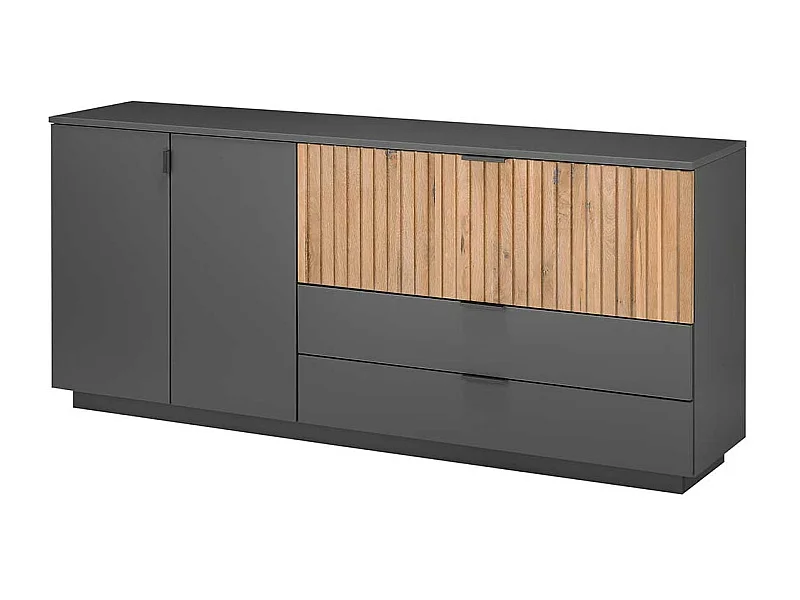 Sidebord in Eiche Bianco und Anthrazit drei Schubladen und zwei Türen