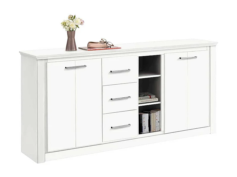 Weiße Esszimmerkommode mit drei Schubladen Kiefer Massivholz