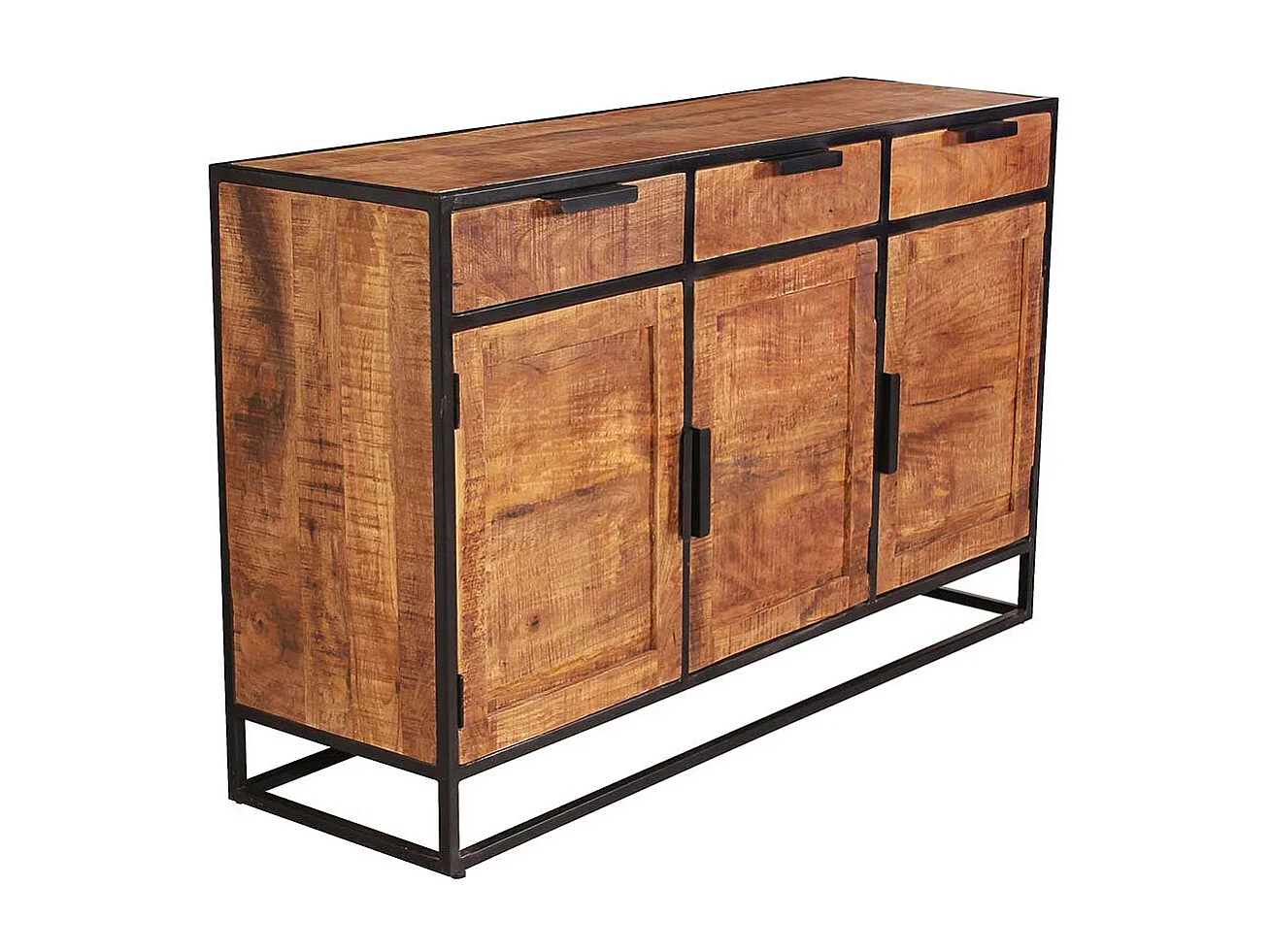 Sideboard aus Mangobaum Massivholz drei Schubladen und drei Türen