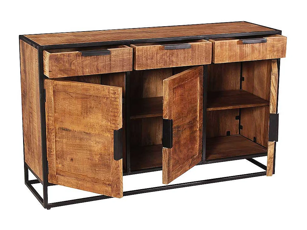 Sideboard aus Mangobaum Massivholz drei Schubladen und drei Türen