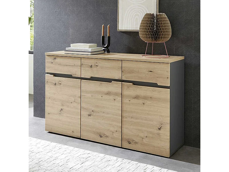 Modernes Sideboard in Wildeichefarben und Dunkelgrau 135 cm breit