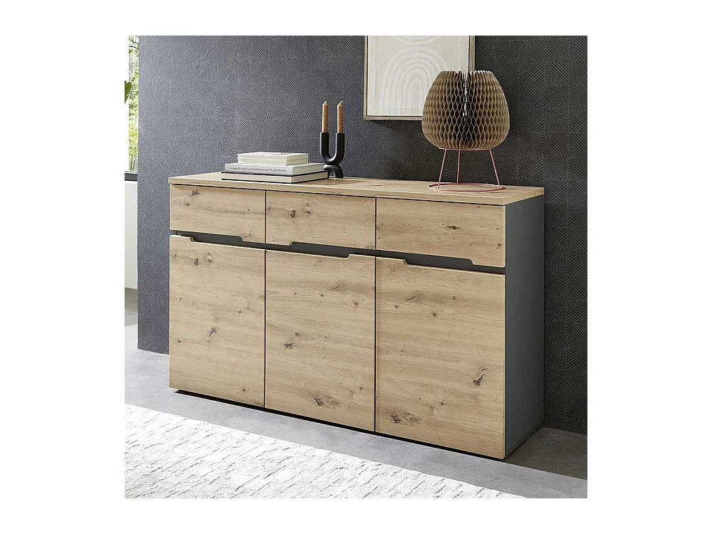Modernes Sideboard in Wildeichefarben und Dunkelgrau 135 cm breit