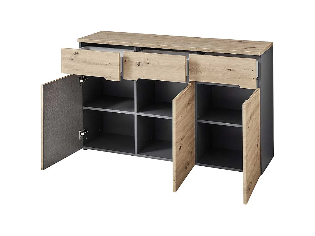 Modernes Sideboard in Wildeichefarben und Dunkelgrau 135 cm breit
