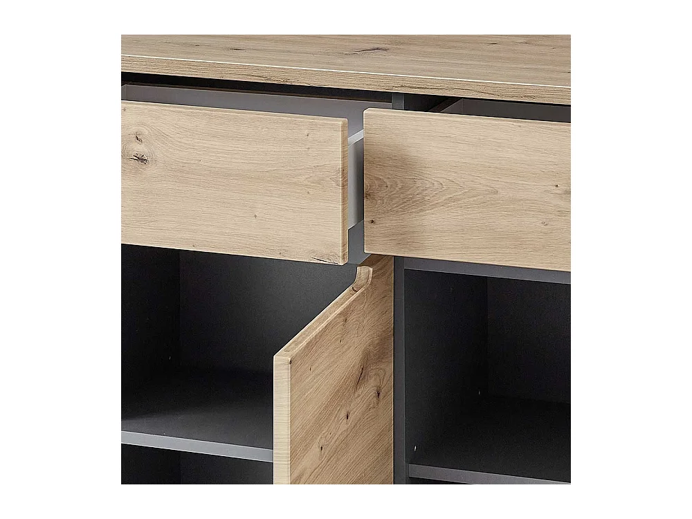 Modernes Sideboard in Wildeichefarben und Dunkelgrau 135 cm breit
