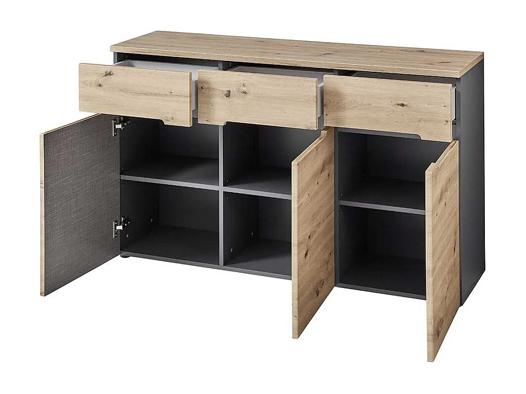 Modernes Sideboard in Wildeichefarben und Dunkelgrau 135 cm breit