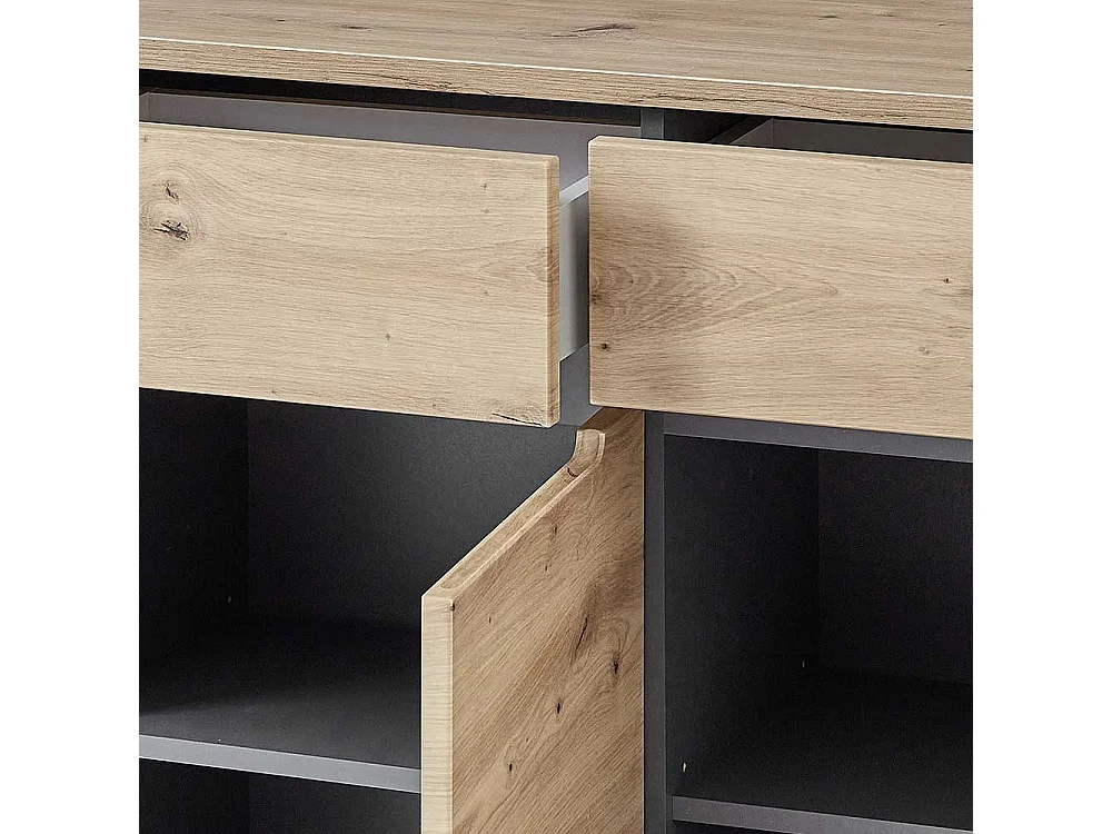 Modernes Sideboard in Wildeichefarben und Dunkelgrau 135 cm breit